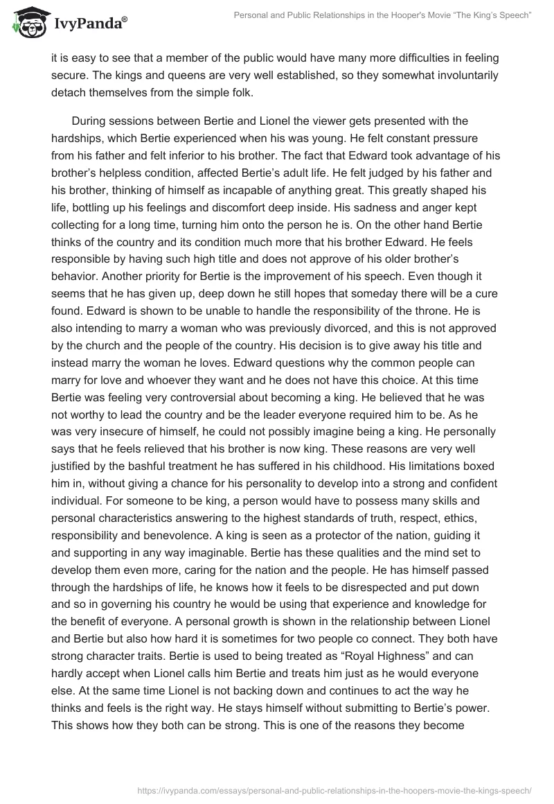 Personal and Public Relationships in the Hooper's Movie “The King’s Speech”. Page 2