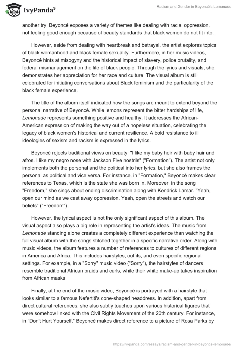 Racism and Gender in Beyoncé’s Lemonade. Page 2