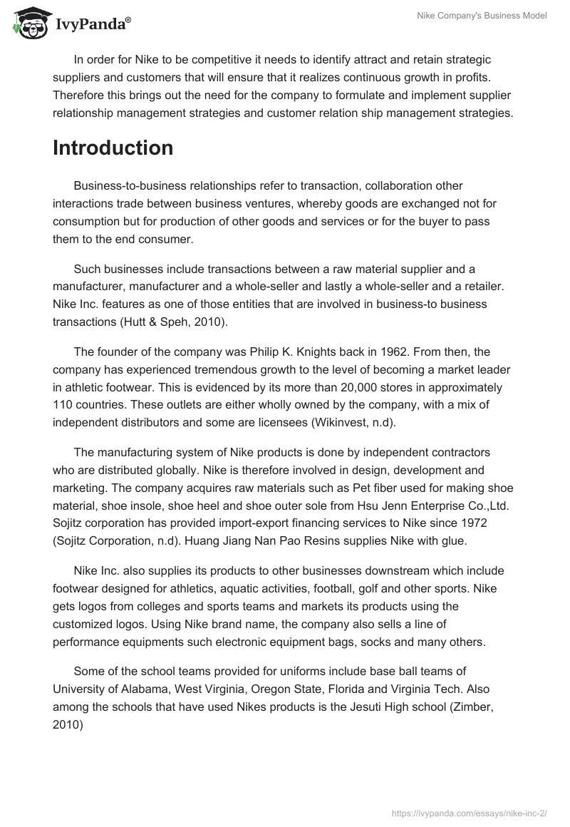 Nike Company's Business Model. Page 2